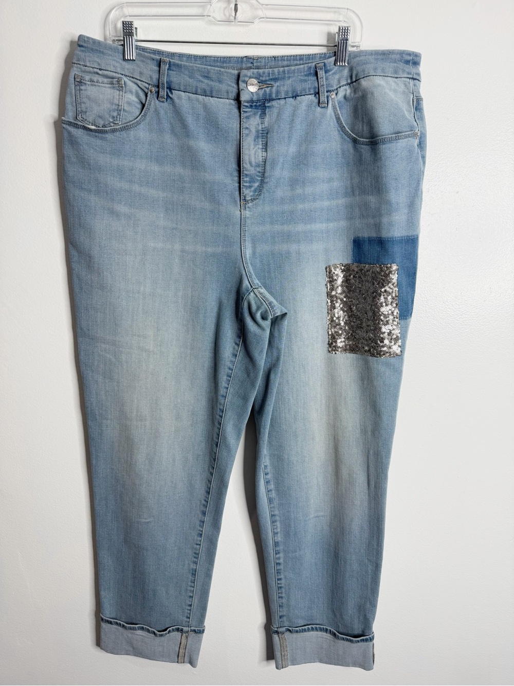 Chico’s So Slimming Girlfriend Ankle Sequin Patch Roll Cuffs 16 Chico‎ 3 Casual